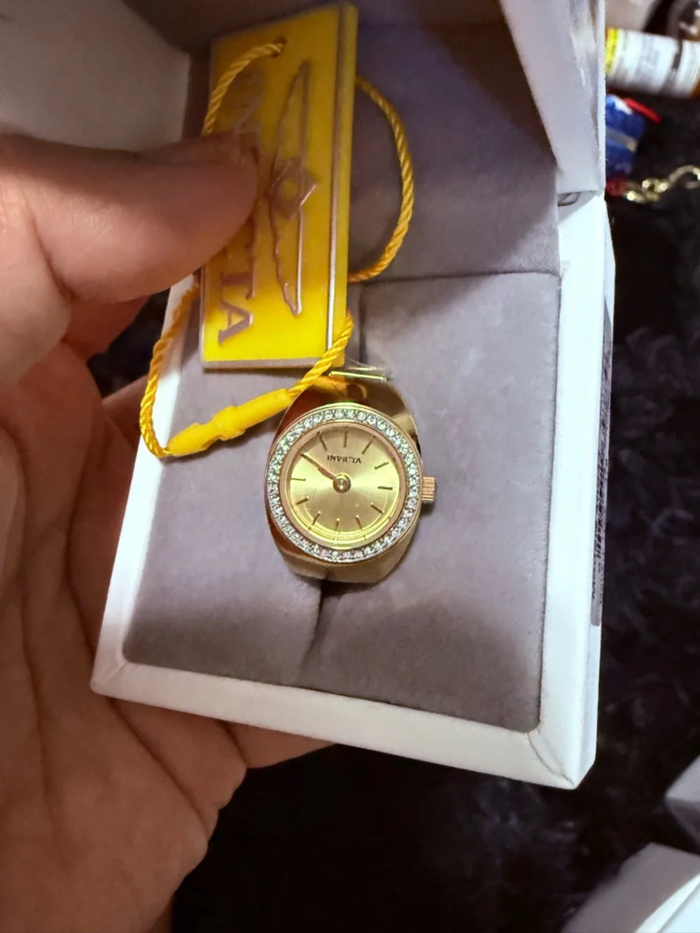 Invicta Gold Crystal Bezel RING Watch - Picture 3 of 5